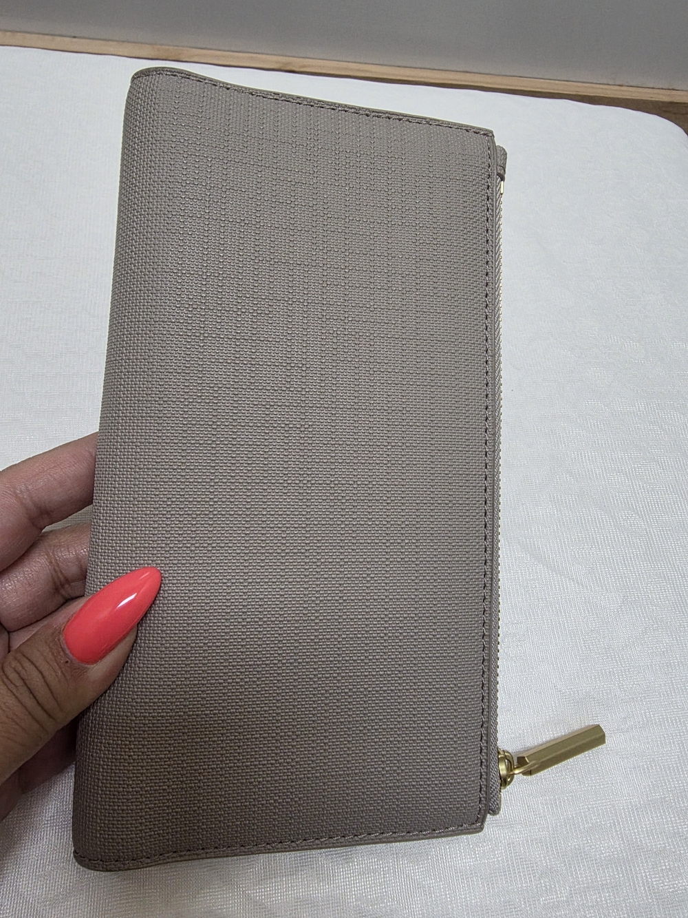 Dagne Dover Taupe Zip-Around Wallet with Gold Hardware
